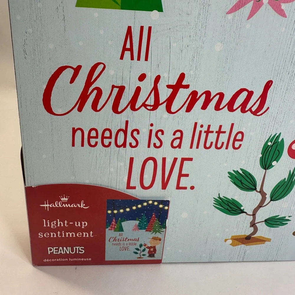 Hallmark Peanuts Charlie Brown Light-Up Sentiment Christmas Wood Sign‎ 12.5in